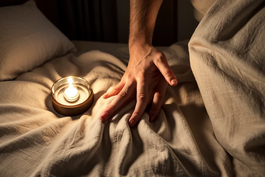 Main d'homme détendue sur un drap en lin, image associée au lâcher-prise masculin