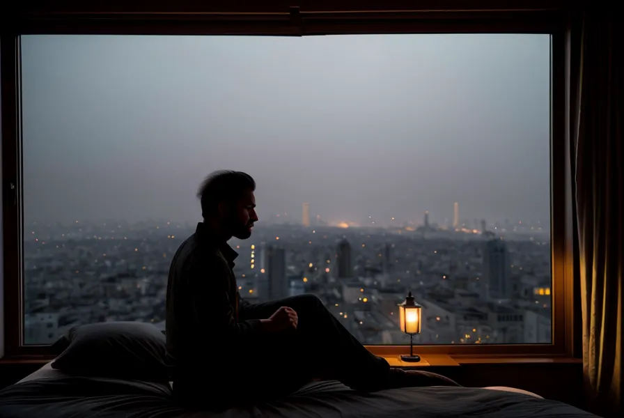 Silhouette d'homme assis au bord du lit, reflet de la maturité face à l'anxiété de performance