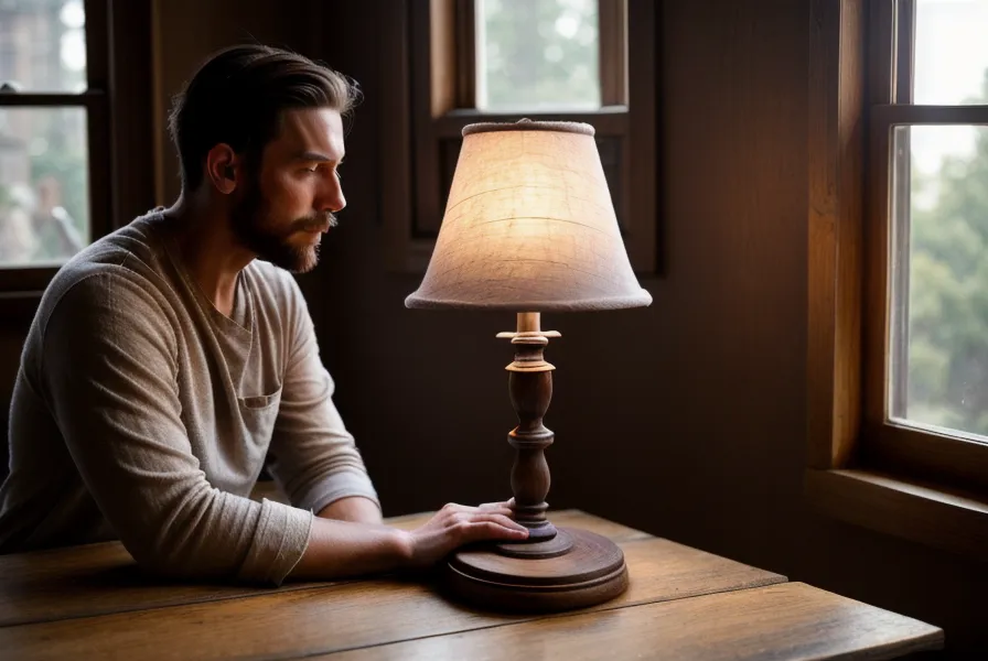 Mains d'homme détendues sur un bureau en bois, image de la relaxation musculaire contre le stress quotidien.