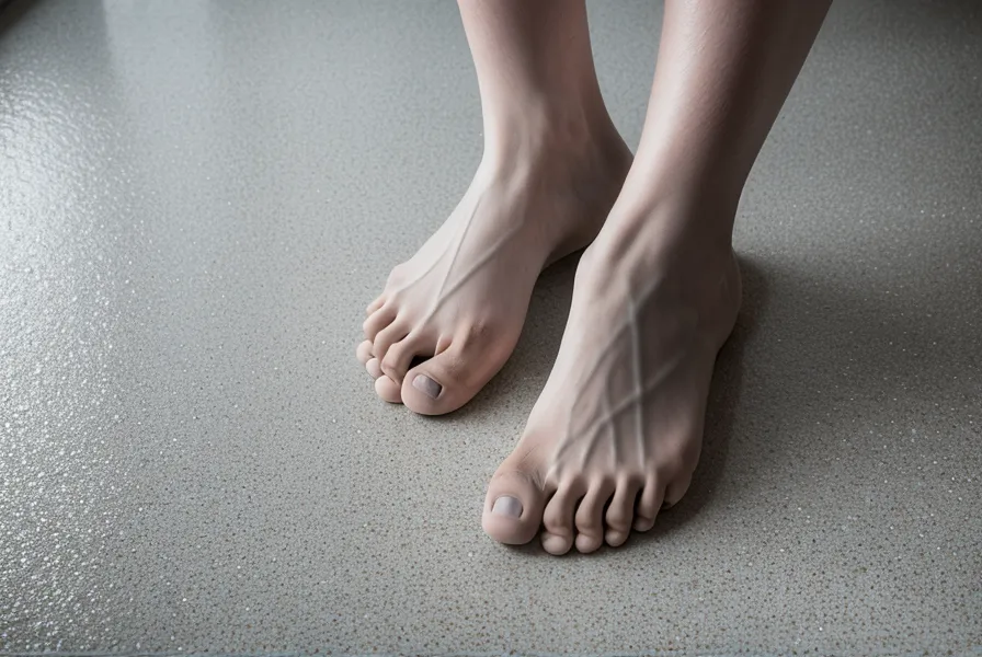 Pieds nus sur un carrelage froid, image de la tension physique liée à la peur de l'éjaculation précoce
